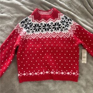 No Boundaries Festive Red Sweater with Snowflake Design